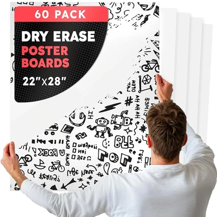 Hygloss Large Dry Erase Poster Board Paper 22x28 Inch (60 Count) Single-Sided Wall White Board Dry Erase Sheets - 14 Pt. Thick Paper for Home, School, Classroom, Office, Kids Art, Menus Signs, Lists by Hygloss - Used - Like New condition