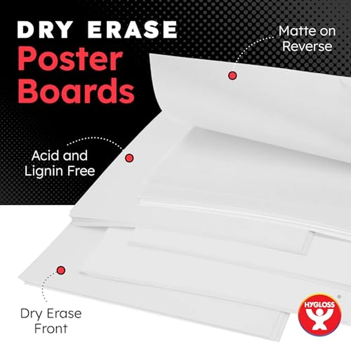 Hygloss Large Dry Erase Poster Board Paper 22x28 Inch (60 Count) Single-Sided Wall White Board Dry Erase Sheets - 14 Pt. Thick Paper for Home, School, Classroom, Office, Kids Art, Menus Signs, Lists by Hygloss - Image 2