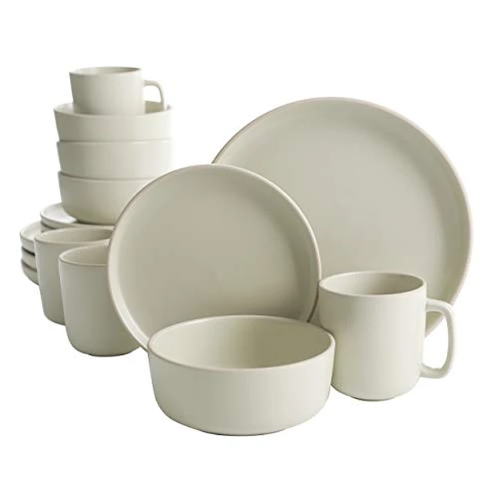 Gibson Home Zuma 16 Piece Round Kitchen Dinnerware Set, Dishes, Plates, Bowls, Mugs, Service for 4, Matte Stoneware, Cream by Gibson Home - Image 1