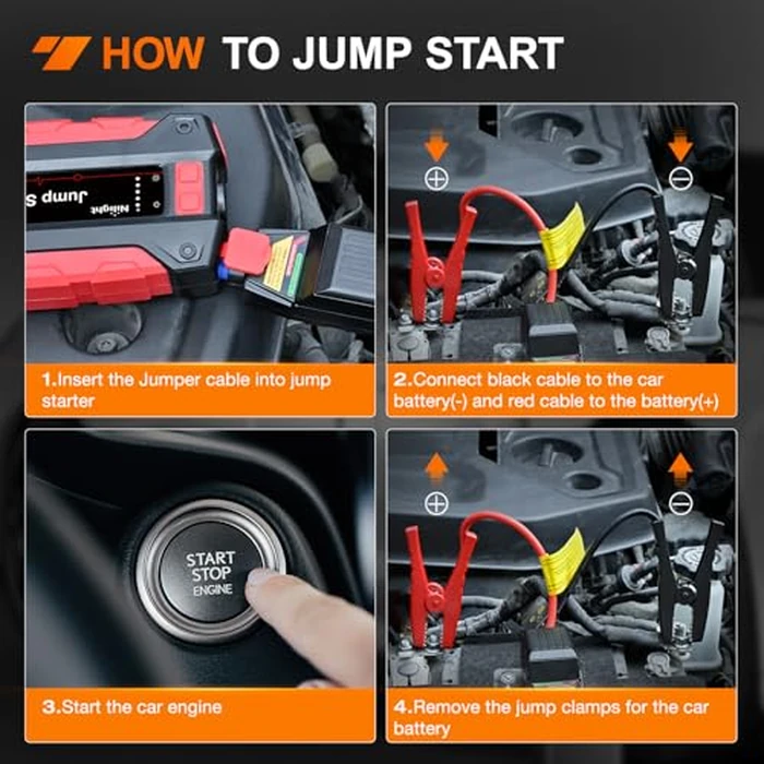 Nilight 2000A Car Battery Jump Starter for Up to 8.0L Gas & 7.0L Diesel Engines 12V Portable Jump Start Booster Pack Jump Box with Jumper Cables DC Output and LED Light by Nilight - Image 4
