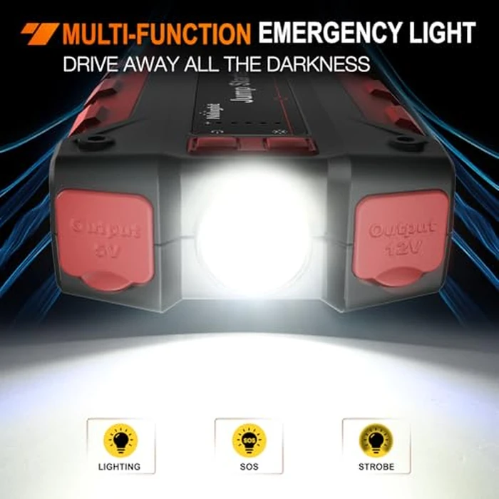 Nilight 2000A Car Battery Jump Starter for Up to 8.0L Gas & 7.0L Diesel Engines 12V Portable Jump Start Booster Pack Jump Box with Jumper Cables DC Output and LED Light by Nilight - Image 7