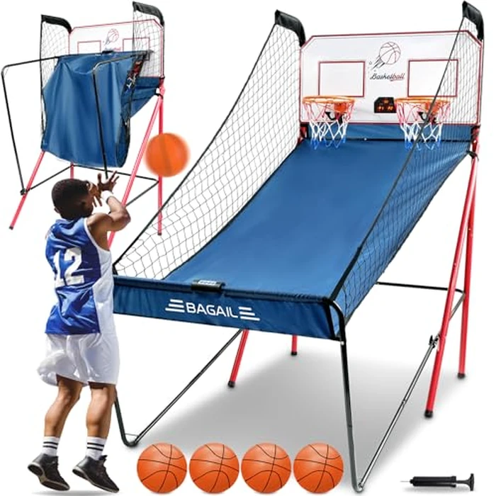 BAGAIL Basketball Arcade Game, Electronic Basketball Shooting Game with 8 Game Modes, Arcade Sounds, Foldable Frame, 4 Balls, Inflation Pump, Ideal Indoor Sport Games for All Players - Dual Shots by BAGAIL - Used - Very Good condition - US$159.88