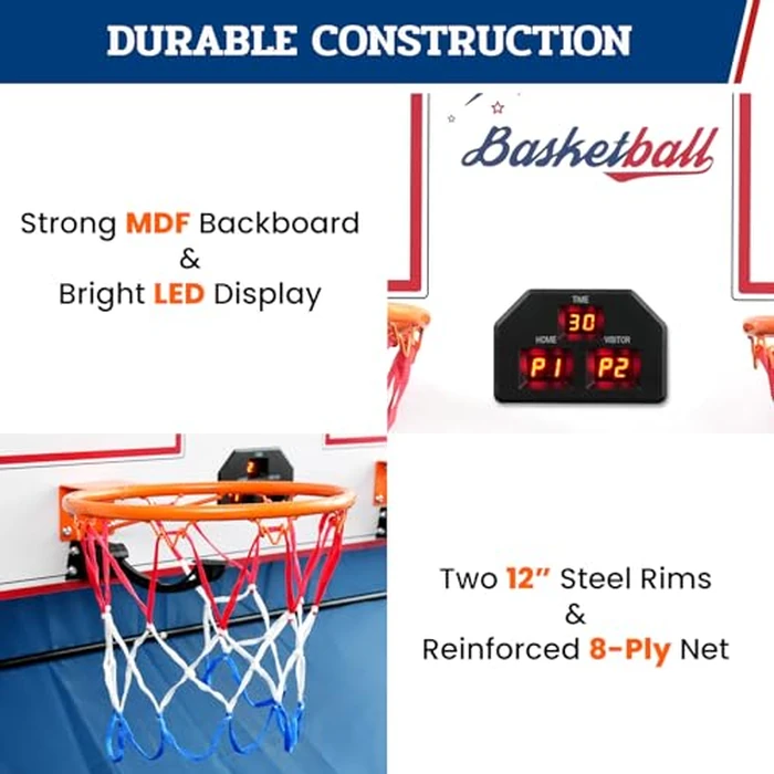 BAGAIL Basketball Arcade Game, Electronic Basketball Shooting Game with 8 Game Modes, Arcade Sounds, Foldable Frame, 4 Balls, Inflation Pump, Ideal Indoor Sport Games for All Players - Dual Shots by BAGAIL - Image 3