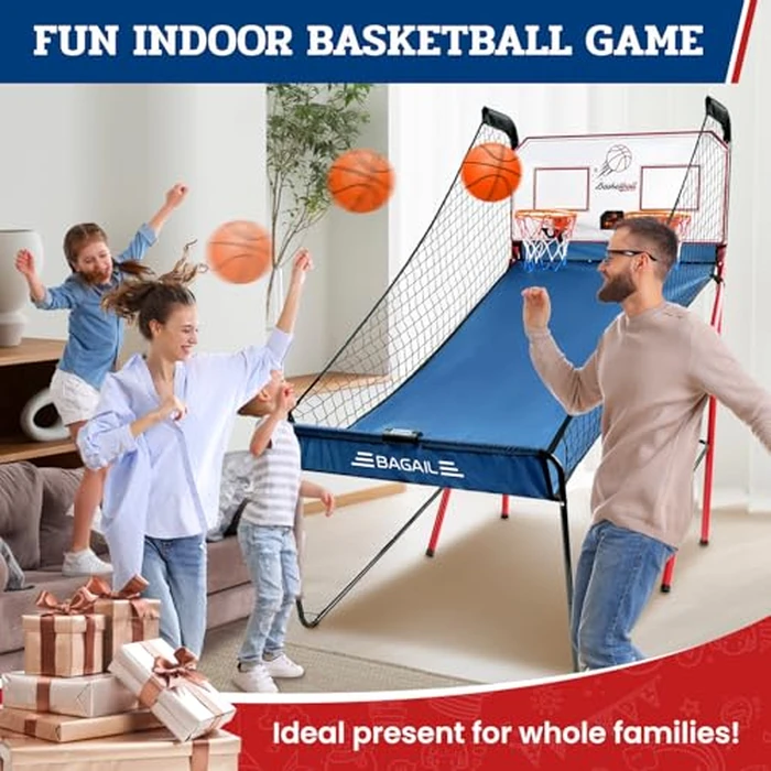BAGAIL Basketball Arcade Game, Electronic Basketball Shooting Game with 8 Game Modes, Arcade Sounds, Foldable Frame, 4 Balls, Inflation Pump, Ideal Indoor Sport Games for All Players - Dual Shots by BAGAIL - Image 7