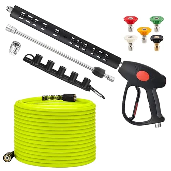 M MINGLE Pressure Washer Hose and Gun Kit, 50 FT Power Washer Hose with 5 Nozzle Tips and M22-14mm Fitting, Replacement for Ryobi, Simpson, Craftsman by M MINGLE - Image 1