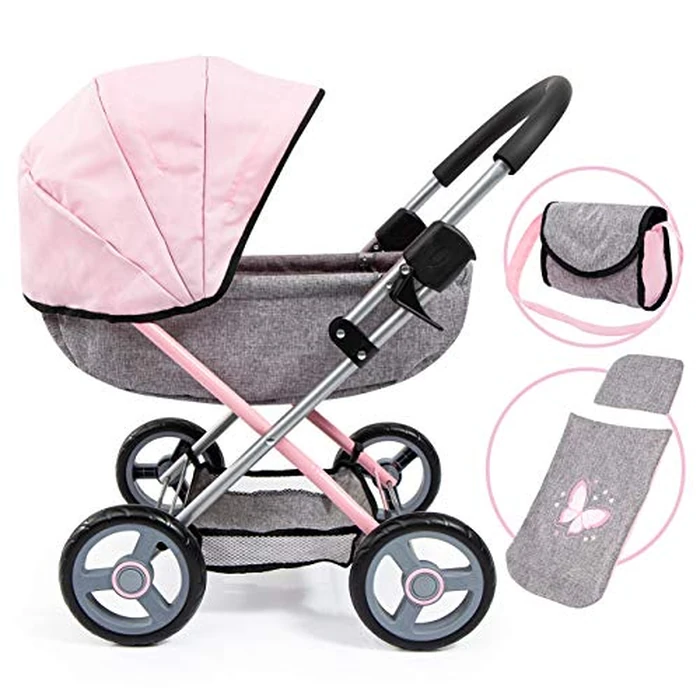 Bayer Baby Doll Stroller Toy Set with Accessories - Pink/Grey Pretend Play Carriage for Toddlers & Kids up to 18 Inch Dolls by Bayer - Used - Very Good condition