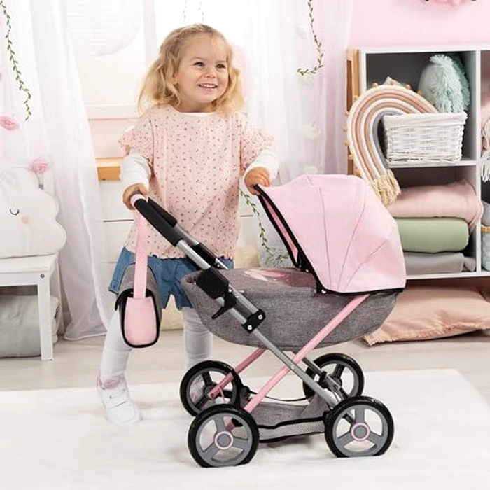 Bayer Baby Doll Stroller Toy Set with Accessories - Pink/Grey Pretend Play Carriage for Toddlers & Kids up to 18 Inch Dolls by Bayer - Image 2