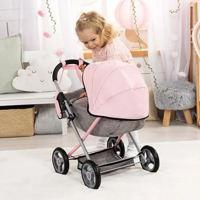 Bayer Baby Doll Stroller Toy Set with Accessories - Pink/Grey Pretend Play Carriage for Toddlers & Kids up to 18 Inch Dolls by Bayer - Image 3