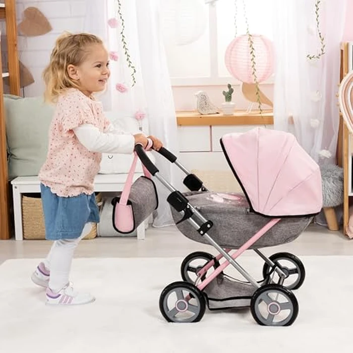 Bayer Baby Doll Stroller Toy Set with Accessories - Pink/Grey Pretend Play Carriage for Toddlers & Kids up to 18 Inch Dolls by Bayer - Image 4