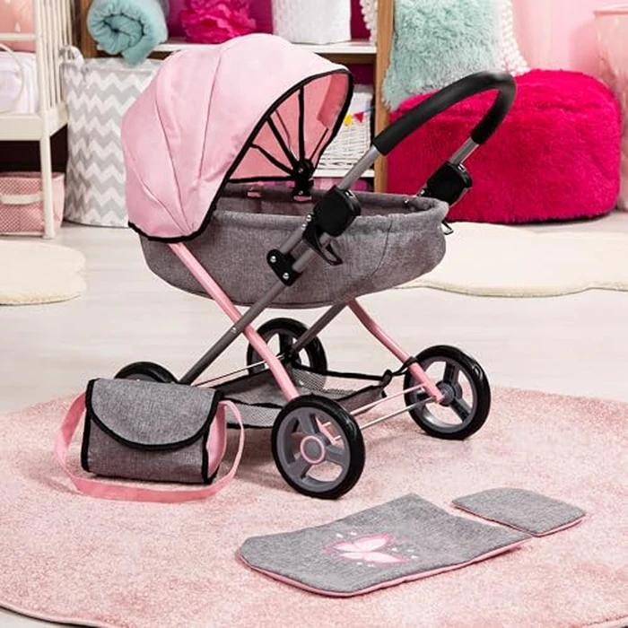 Bayer Baby Doll Stroller Toy Set with Accessories - Pink/Grey Pretend Play Carriage for Toddlers & Kids up to 18 Inch Dolls by Bayer - Image 5
