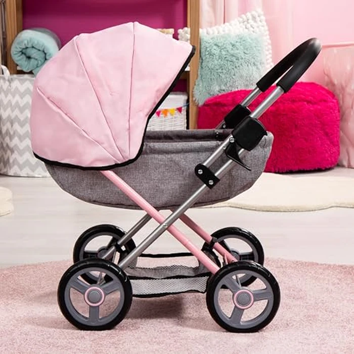 Bayer Baby Doll Stroller Toy Set with Accessories - Pink/Grey Pretend Play Carriage for Toddlers & Kids up to 18 Inch Dolls by Bayer - Image 6