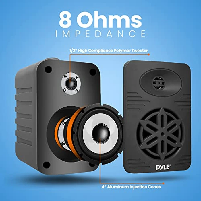 Pyle Bluetooth Indoor Outdoor Speakers Pair - 300 Watt Dual Waterproof 4” 2-Way Full Range Speaker System w/ 1/2” High Compliance Polymer Tweeter - Home, Boat, Marine, Deck, Patio, Poolside (Black) by Pyle - Image 6