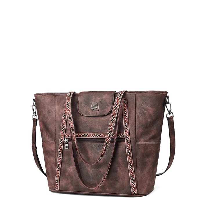 FADEON Large Laptop Tote Bag for Women Designer Leather Laptop Bag Fashion Travel Backpack Purse Shoulder Handbag Coffee Brown by FADEON - Image 1