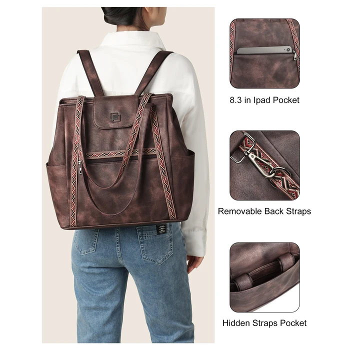 FADEON Large Laptop Tote Bag for Women Designer Leather Laptop Bag Fashion Travel Backpack Purse Shoulder Handbag Coffee Brown by FADEON - Image 6
