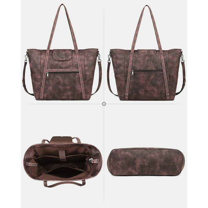 FADEON Large Laptop Tote Bag for Women Designer Leather Laptop Bag Fashion Travel Backpack Purse Shoulder Handbag Coffee Brown by FADEON - Image 7