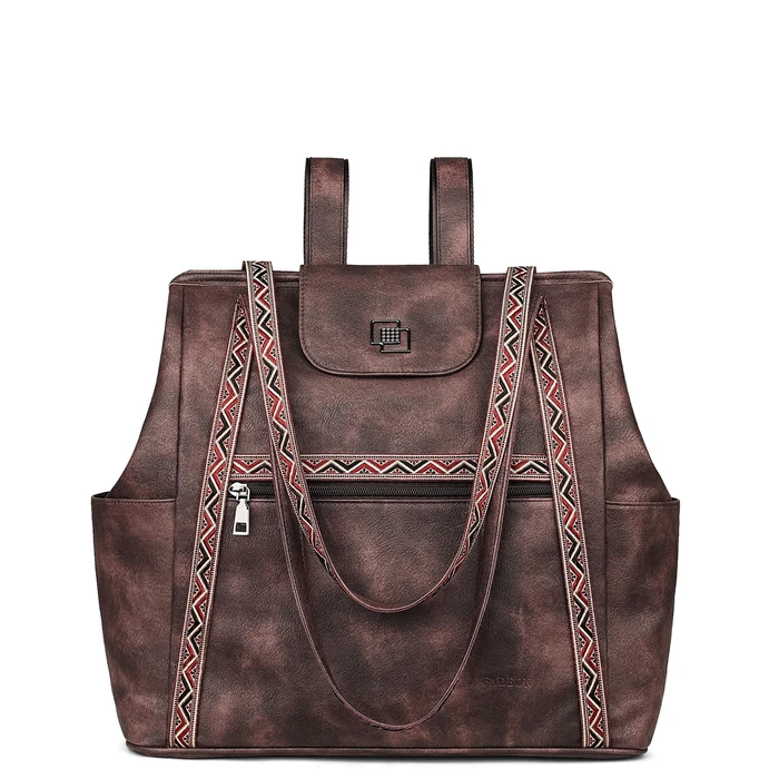 FADEON Large Laptop Tote Bag for Women Designer Leather Laptop Bag Fashion Travel Backpack Purse Shoulder Handbag Coffee Brown by FADEON - Image 9