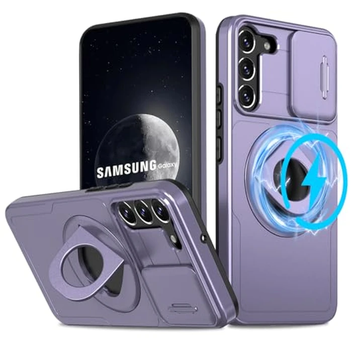 JSCOMYAP Design for Galaxy S25 5G Phone Case [Compatible with Magsafe] Wireless Charging Rotatable Invisible Kickstand Silicone TPU Bumpers Shockproof Protective Cover for Samsung S 25 Women Purple by JSCOMYAP - Used - Very Good condition - CA$4.42