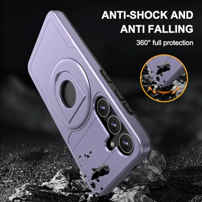 JSCOMYAP Design for Galaxy S25 5G Phone Case [Compatible with Magsafe] Wireless Charging Rotatable Invisible Kickstand Silicone TPU Bumpers Shockproof Protective Cover for Samsung S 25 Women Purple by JSCOMYAP - Image 2