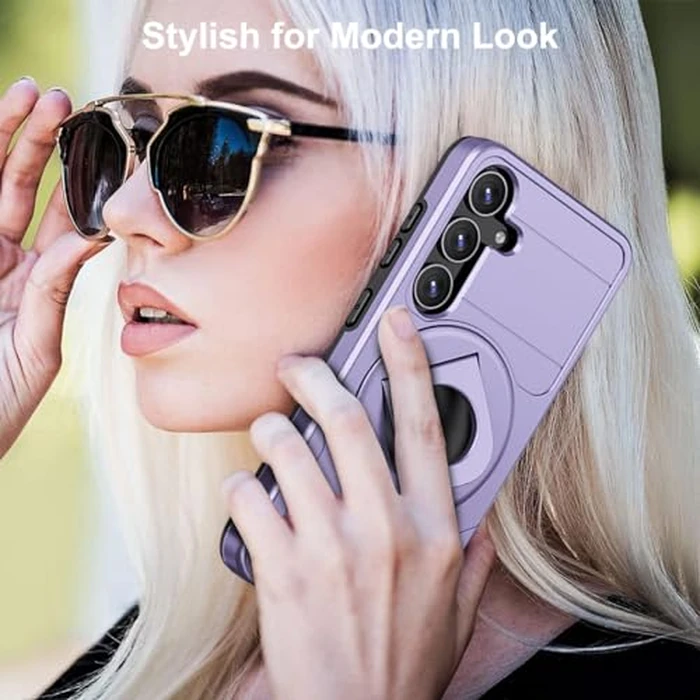 JSCOMYAP Design for Galaxy S25 5G Phone Case [Compatible with Magsafe] Wireless Charging Rotatable Invisible Kickstand Silicone TPU Bumpers Shockproof Protective Cover for Samsung S 25 Women Purple by JSCOMYAP - Image 7
