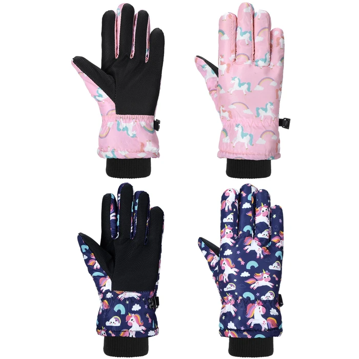 Honoson 2 Pairs Kids Snow Gloves Winter Waterproof Kids Ski Gloves Youth for Girls Boys Outdoor Toddler Snowboard Warm Clothe(Unicorn Pattern,4-8 Years) by Honoson - Used - Like New condition