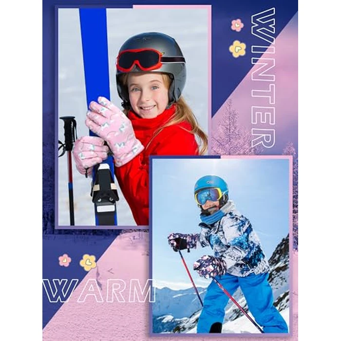 Honoson 2 Pairs Kids Snow Gloves Winter Waterproof Kids Ski Gloves Youth for Girls Boys Outdoor Toddler Snowboard Warm Clothe(Unicorn Pattern,4-8 Years) by Honoson - Image 5