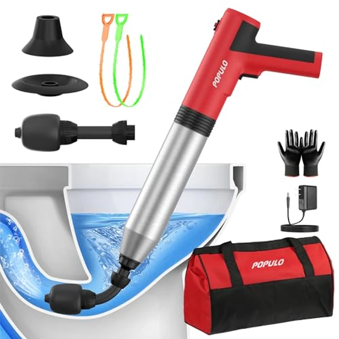 POPULO Electric Toilet Plunger High Pressure Drain Unclogger Plungers for Bathroom, Floors, Heavy Duty Versatile Home Toilet Unclogger Tool by populo - Image 1