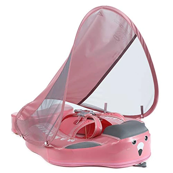 Mambobaby Float Add Tail Newest Baby Swim Float with Canopy, Non-Inflatable Solid Baby Float, Upgrade Soft Waterproof Skin-Friendly Leather Material Infant Swim Float (Deluxe Edition Pink) by HECCEI - Used - Good condition - CA$65.59