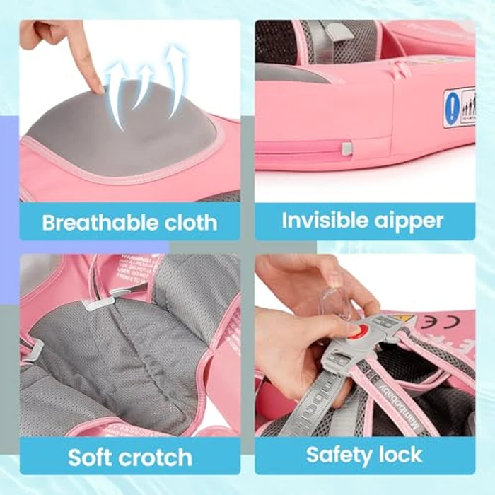 Mambobaby Float Add Tail Newest Baby Swim Float with Canopy, Non-Inflatable Solid Baby Float, Upgrade Soft Waterproof Skin-Friendly Leather Material Infant Swim Float (Deluxe Edition Pink) by HECCEI - Image 3