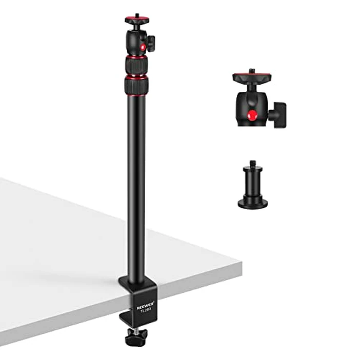 NEEWER Extendable Camera Desk Mount with Ball Head, 17"-40" Adjustable Table Light Stand with 1/4" Screw & C Clamp for DSLR Camera, Ring Light, Live Stream, Vlog, Max Load: 6.6lb/3kg, TL283 (RED) by NEEWER - Used - Very Good condition