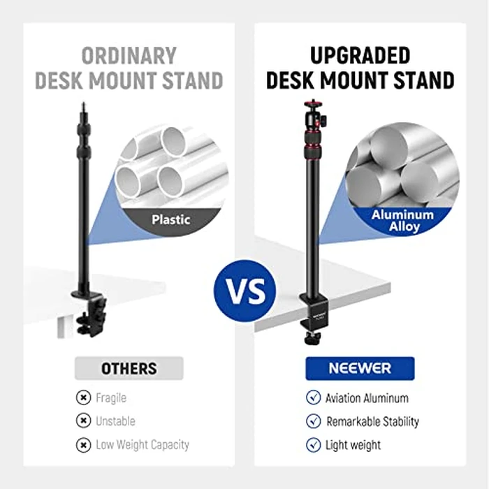 NEEWER Extendable Camera Desk Mount with Ball Head, 17"-40" Adjustable Table Light Stand with 1/4" Screw & C Clamp for DSLR Camera, Ring Light, Live Stream, Vlog, Max Load: 6.6lb/3kg, TL283 (RED) by NEEWER - Image 6