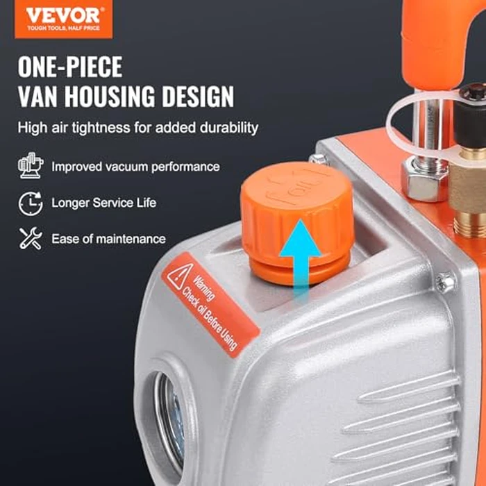 VEVOR 1/4 HP 4 CFM AC Vacuum Pump and Gauge Set, Single Stage Rotary Vane HVAC Air Vacuum Pump A/C Refrigerant Kit Manifold Gauge Set, with Three-Color Hose Carry Bag, Applicable to R134a, R410a by VEVOR - Image 2