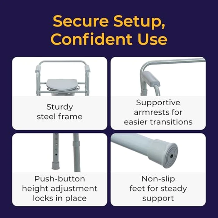 Drive Medical Folding Steel Bedside Commode Chair - Portable 3-in-1 Toilet Solution - Adjustable Height - 7.5 Qt Bucket Included - Durable Powder-Coated Steel Frame - Supports up to 350 Lb by Drive Medical - Image 3