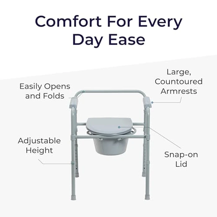 Drive Medical Folding Steel Bedside Commode Chair - Portable 3-in-1 Toilet Solution - Adjustable Height - 7.5 Qt Bucket Included - Durable Powder-Coated Steel Frame - Supports up to 350 Lb by Drive Medical - Image 4