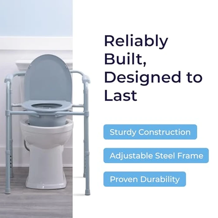 Drive Medical Folding Steel Bedside Commode Chair - Portable 3-in-1 Toilet Solution - Adjustable Height - 7.5 Qt Bucket Included - Durable Powder-Coated Steel Frame - Supports up to 350 Lb by Drive Medical - Image 5