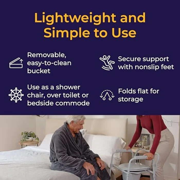 Drive Medical Folding Steel Bedside Commode Chair - Portable 3-in-1 Toilet Solution - Adjustable Height - 7.5 Qt Bucket Included - Durable Powder-Coated Steel Frame - Supports up to 350 Lb by Drive Medical - Image 6