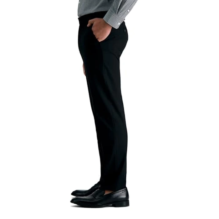 J.M. Haggar Men's Sharkskin Superflex Waist Straight Fit Dress Pant, Black, 34W x 32L by Haggar - Image 3