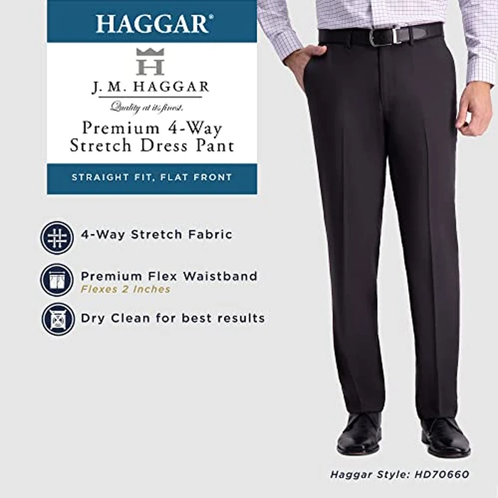 J.M. Haggar Men's Sharkskin Superflex Waist Straight Fit Dress Pant, Black, 34W x 32L by Haggar - Image 5