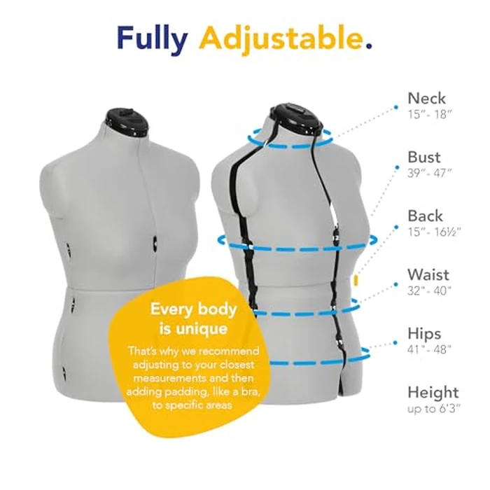 Adjustoform Sew Simple FG3272 Adjustable Dress Form Silver M-L (US Dress Size 10-16) 8 Part Female Sewing Mannequin + Pin Grip Hem Marker by Adjustoform - Used - Like New condition - US$142.49