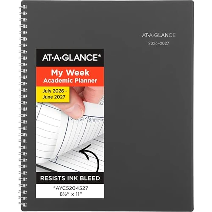 AT-A-GLANCE Planner 2026-2027 Weekly & Monthly Academic 12-Month July-June Quarter-Hourly Appointment Book, 8-1/2" x 11", DayMinder, Charcoal (AYC52045) by AT-A-GLANCE - Image 1