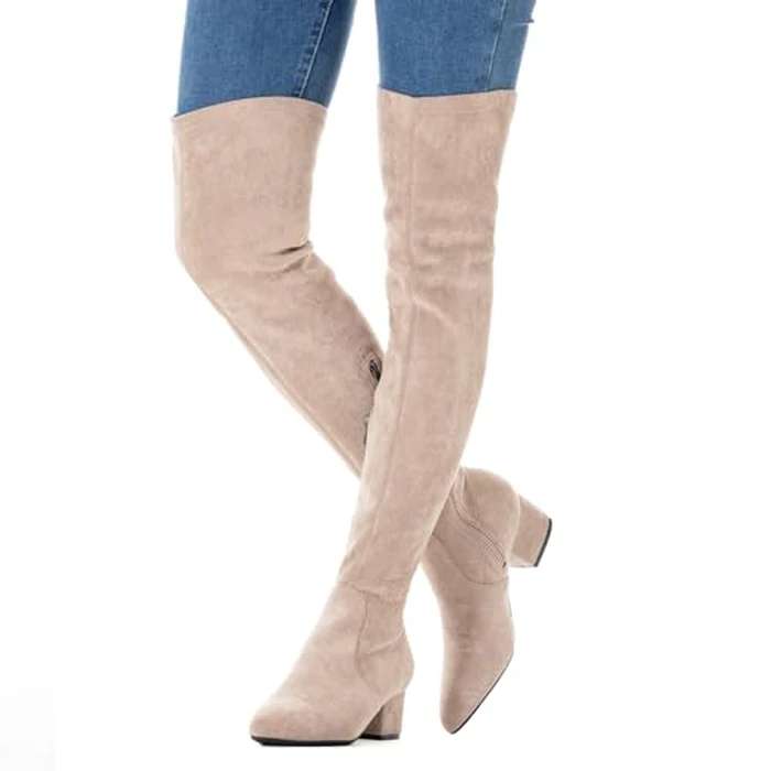 N.N.G Women Over the Knee Boots Cream Size 7.5 Low Heel Suede Thigh High Winter Block Chunky OTK Long Comfort by N.N.G - Image 2