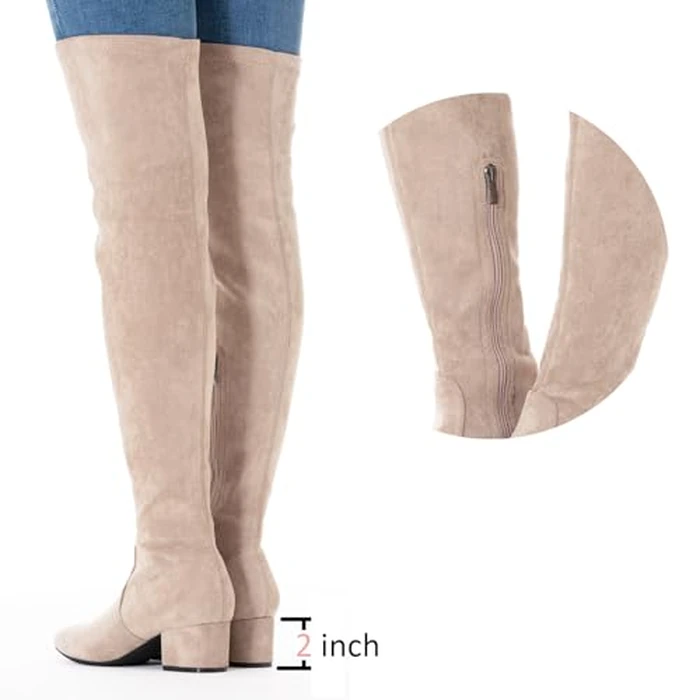 N.N.G Women Over the Knee Boots Cream Size 7.5 Low Heel Suede Thigh High Winter Block Chunky OTK Long Comfort by N.N.G - Image 3