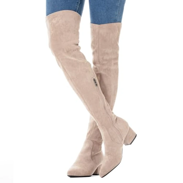 N.N.G Women Over the Knee Boots Cream Size 7.5 Low Heel Suede Thigh High Winter Block Chunky OTK Long Comfort by N.N.G - Image 5
