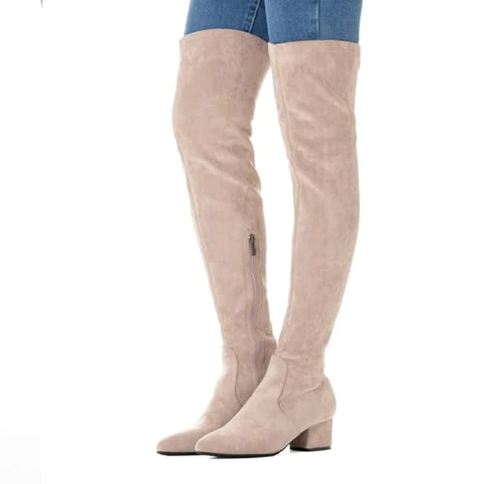 N.N.G Women Over the Knee Boots Cream Size 7.5 Low Heel Suede Thigh High Winter Block Chunky OTK Long Comfort by N.N.G - Image 6