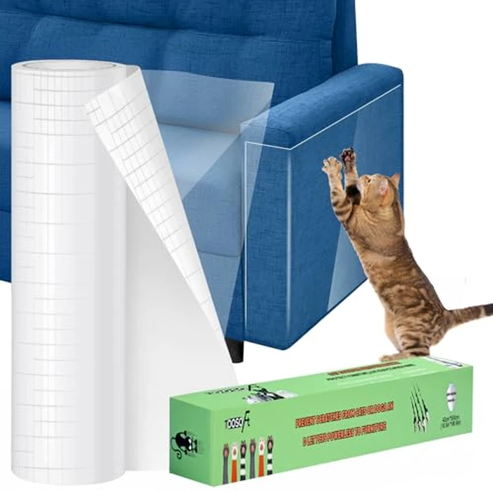 TOOSOFt Anti Cat Scratch Furniture Protector Clear Thicken Vinyl 196.9"x16.5" Couch Protector from Cat Claws - Single Sided Sticky Flexible Dog Tape for Furniture, for Couch Corner Door Walls Bed by TOOSOFt - Used - Like New condition