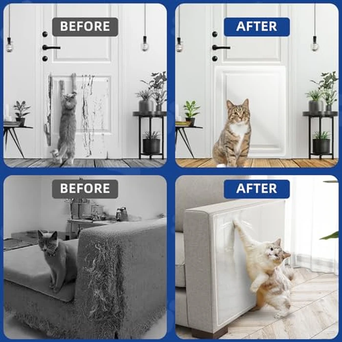 TOOSOFt Anti Cat Scratch Furniture Protector Clear Thicken Vinyl 196.9"x16.5" Couch Protector from Cat Claws - Single Sided Sticky Flexible Dog Tape for Furniture, for Couch Corner Door Walls Bed by TOOSOFt - Image 5