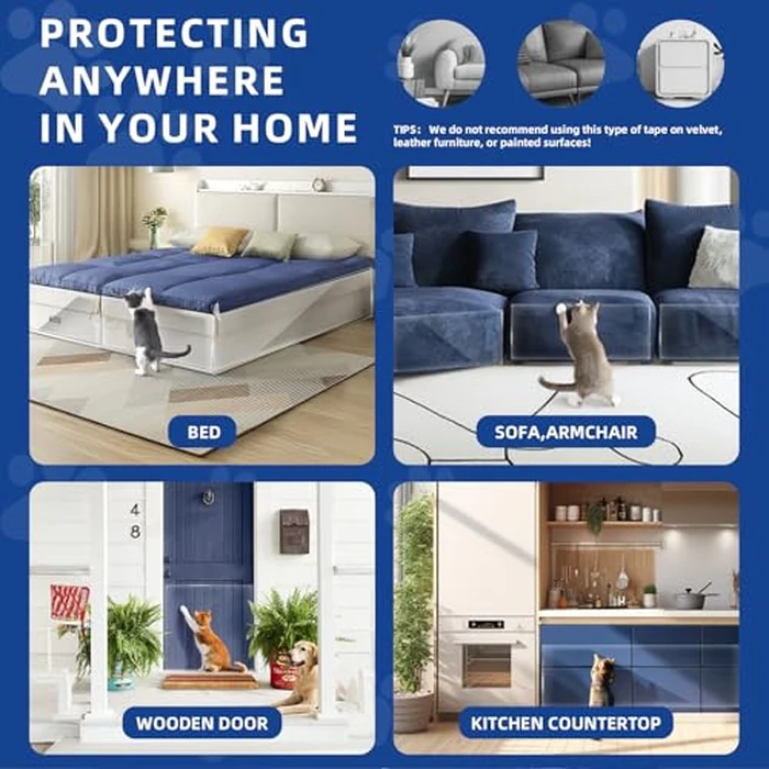 TOOSOFt Anti Cat Scratch Furniture Protector Clear Thicken Vinyl 196.9"x16.5" Couch Protector from Cat Claws - Single Sided Sticky Flexible Dog Tape for Furniture, for Couch Corner Door Walls Bed by TOOSOFt - Image 7