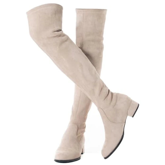N.N.G Women's Over The Knee Boots Cream Size 9.5 Winter Suede Thigh High Flat Heel Long OTK Above knee Designer Ladies Pointed Toe by N.N.G - Used - Very Good condition