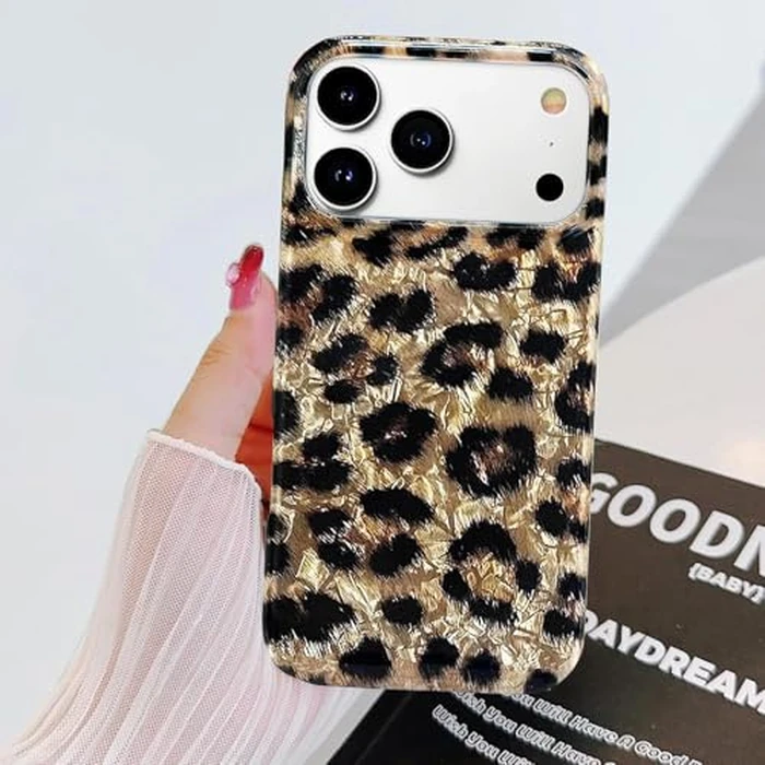 J.west Compatible with iPhone 17 Pro Case 6.3", Vintage Soft Sparkly Leopard Print Pearly Thinfoil Animal Design Women Girl Protective Cover Phone Case Brown Cheetah by J.west - Image 1