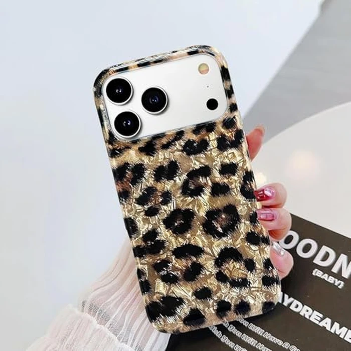 J.west Compatible with iPhone 17 Pro Case 6.3", Vintage Soft Sparkly Leopard Print Pearly Thinfoil Animal Design Women Girl Protective Cover Phone Case Brown Cheetah by J.west - Image 2