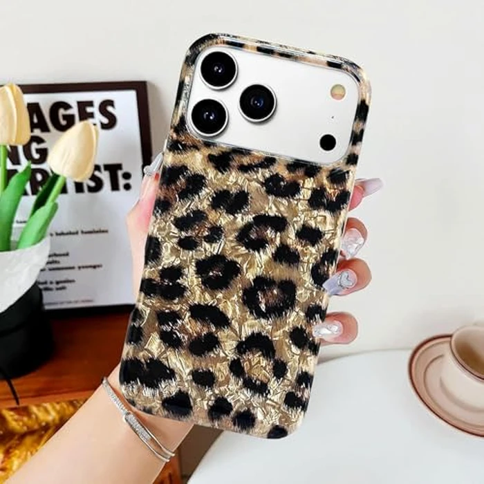J.west Compatible with iPhone 17 Pro Case 6.3", Vintage Soft Sparkly Leopard Print Pearly Thinfoil Animal Design Women Girl Protective Cover Phone Case Brown Cheetah by J.west - Image 6